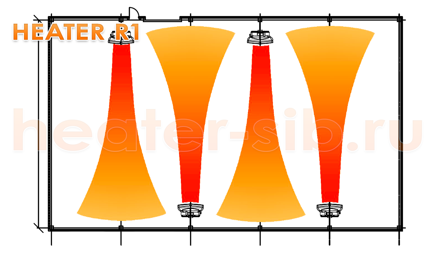 Вариант1 расстановки Heater R1 / CR1 в помещении