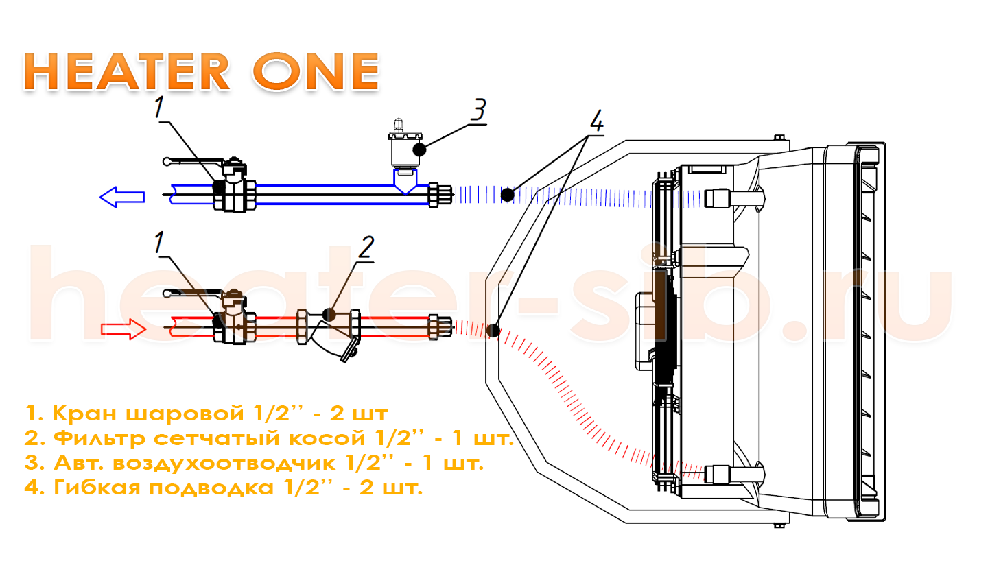 Схема подключения Heater One / CR One к системе теплоснабжения без регулирования