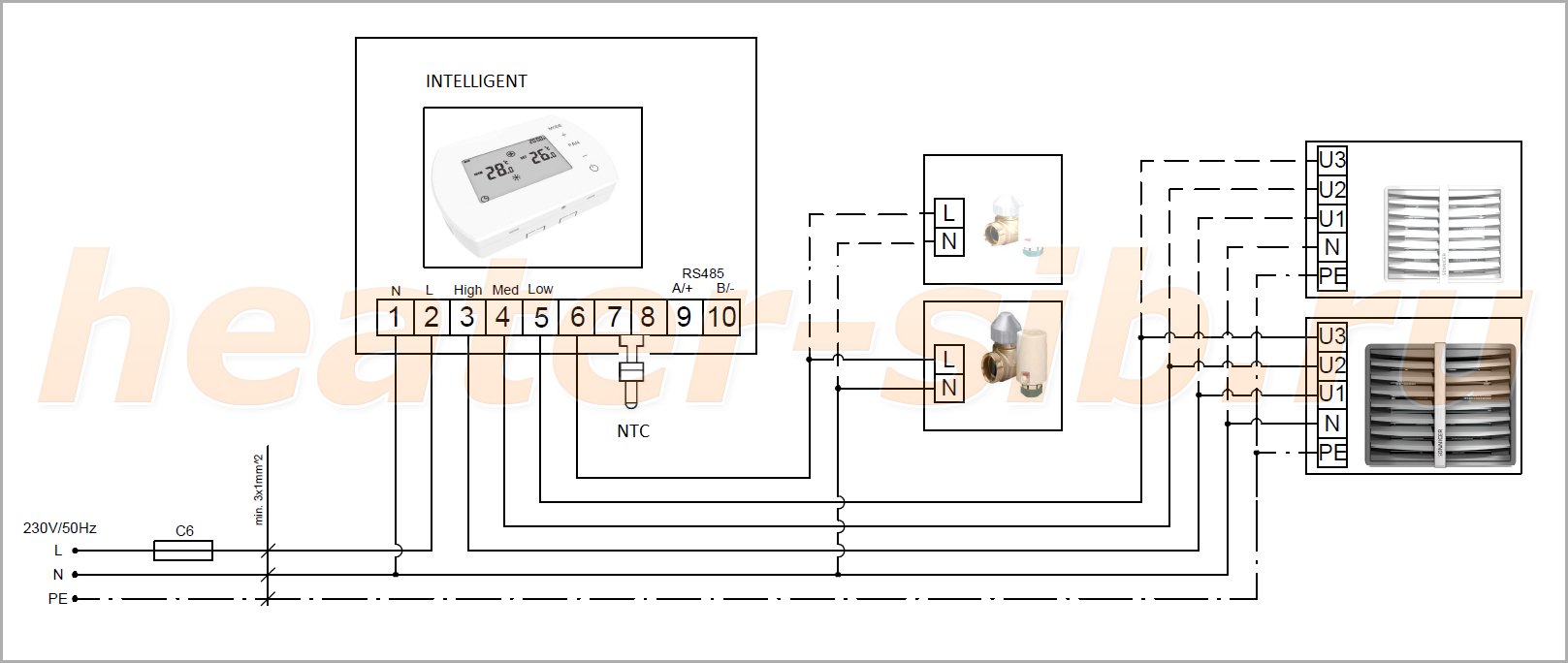 Подключение Heater с автоматической панелью управления INTELLIGENT